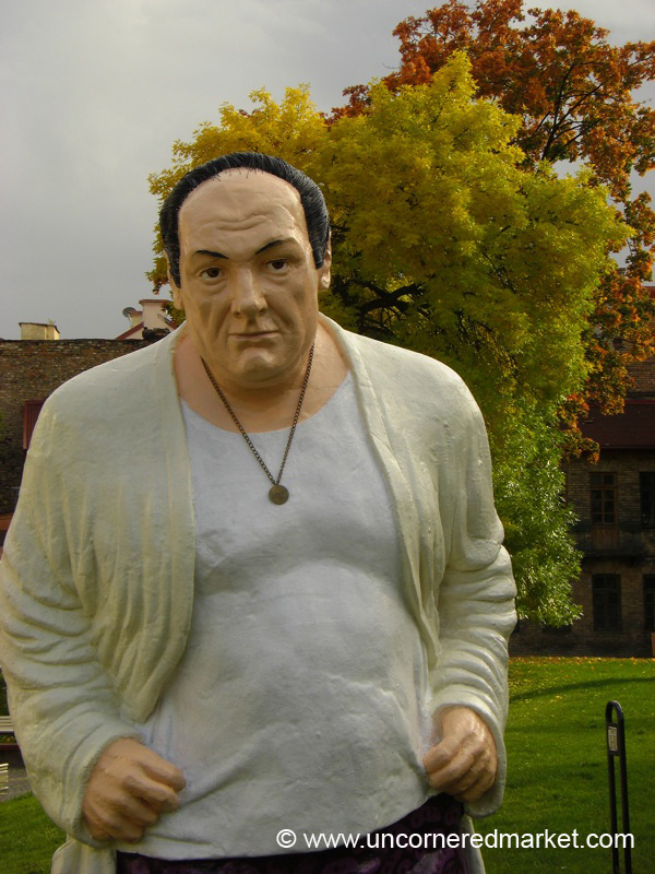 Statue of Tony Soprano in his Bathrobe, taken in Lithuania. Image Source.