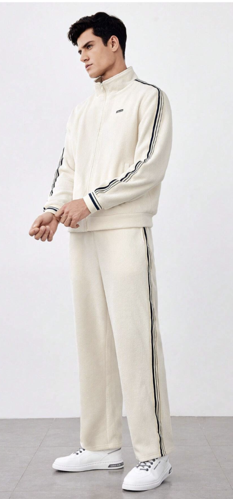 Shein Manfinity Homme Loose Fit Men's Two Pieces Set: Striped Side Zipper Up Jacket And Knitted Casual Pants